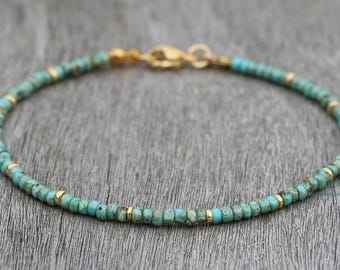 turquoise necklace, seed bead necklace, gold turquoise necklace, beaded necklace, minimalist necklace, dainty necklace, thin necklace, glass