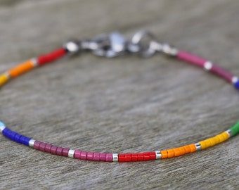 LGBTQ bracelet, pride bracelet, subtle pride, discreet pride, beaded bracelet, bracelets for women, bi pride, bisexual, thin LGBT bracelet,