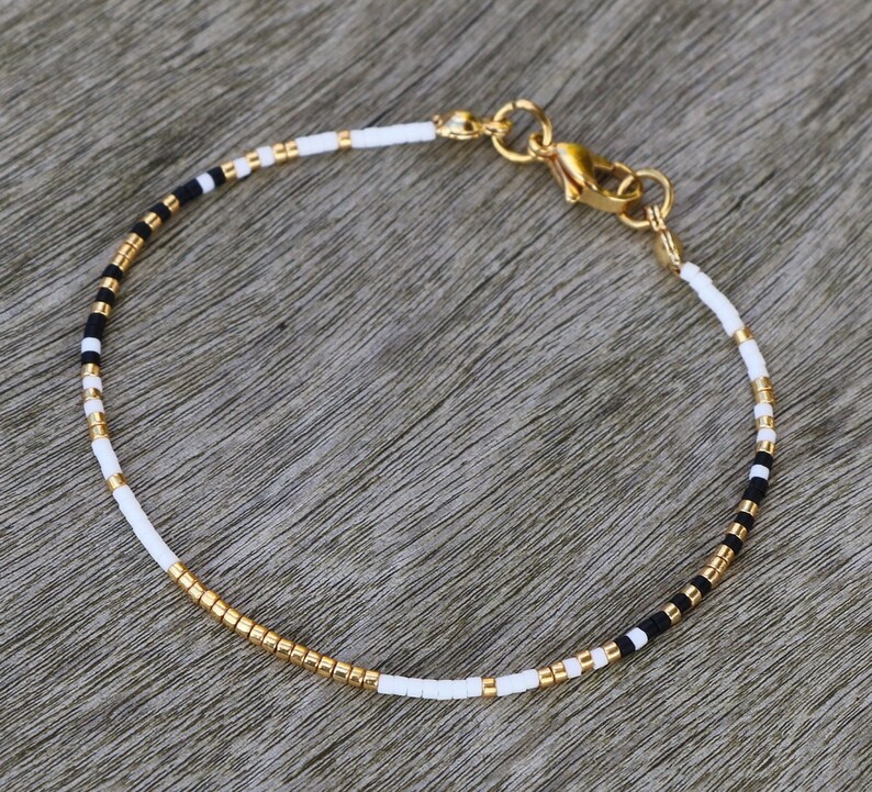 Dainty Bracelet Gold Beaded Bracelet Thin Bead Bracelet White Etsy