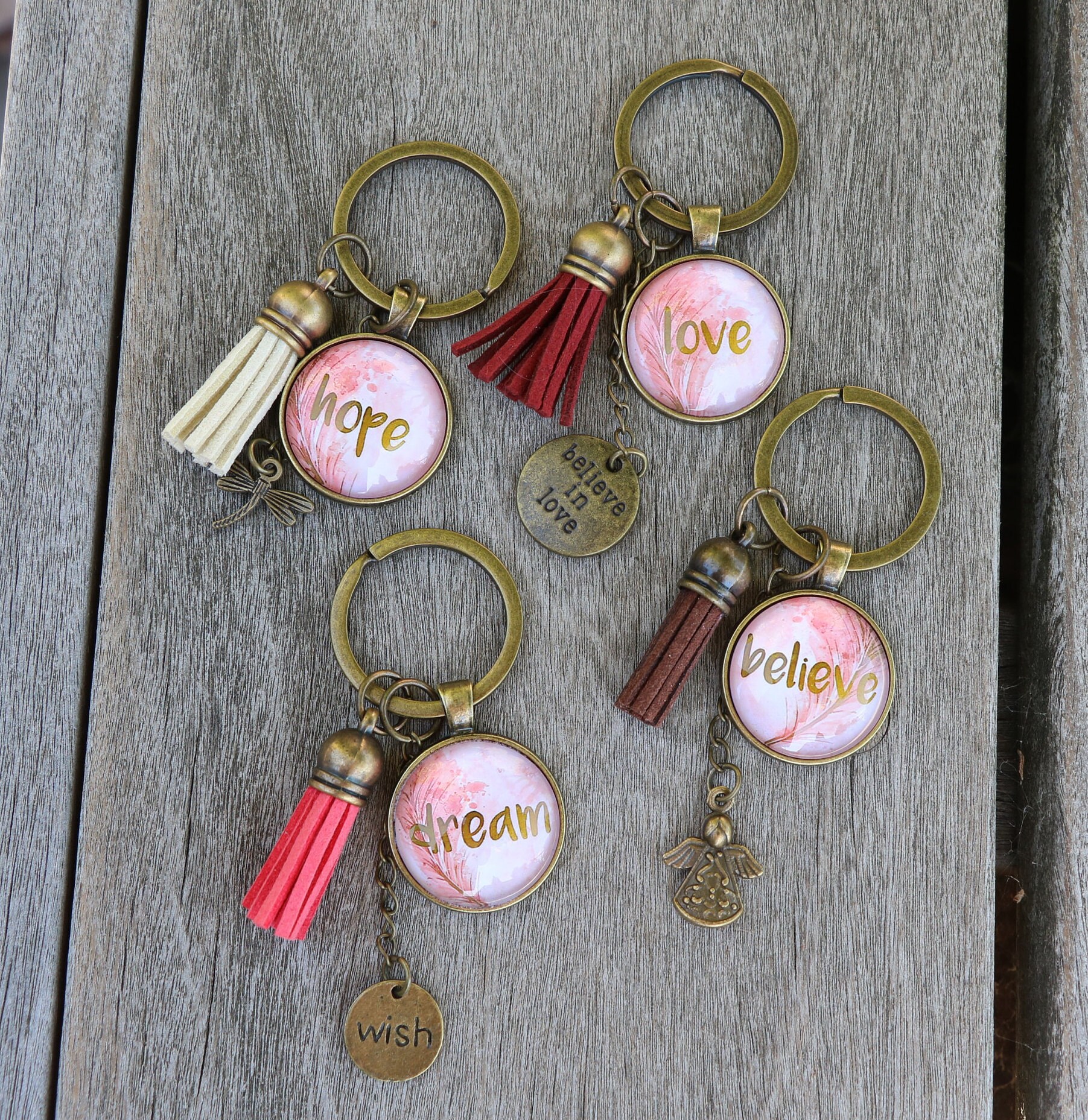 Keychain tassel keychain rustic keychain angel keychain Etsy