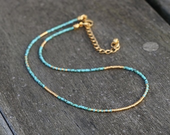 collier turquoise, collier de perles délicat pour femmes, collier minimaliste, collier boho, choker, collier miyuki, cadeau pour elle, boho