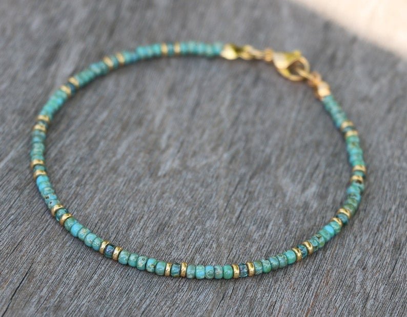 turquoise necklace, gold turquoise jewelry, necklace for women, beaded necklace, turquoise beaded necklace, small necklace, miyuki necklace image 3