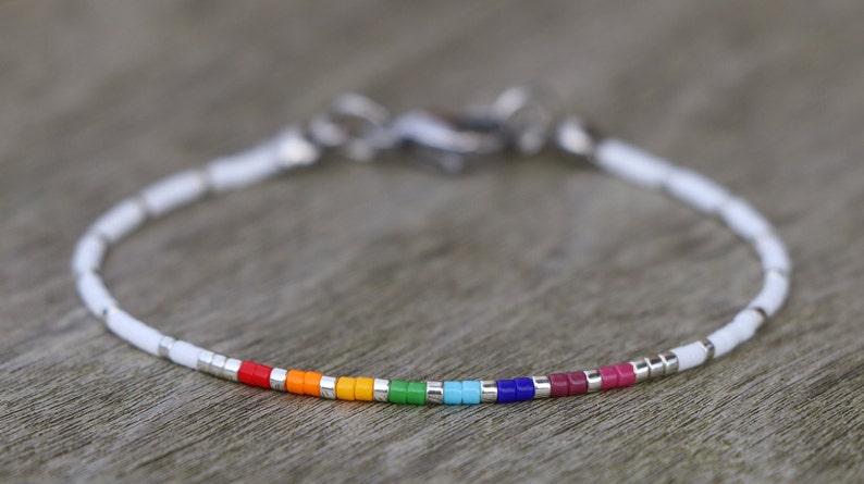 subtle pride bracelet, LGBT bracelet, discreet pride, beaded bracelet, LGBTQ bracelet, rainbow bracelet, subtle pride jewelry, pride gift image 1