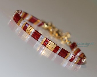 beaded bracelets for women, tila bracelet, handmade jewelry with glass beads, Miyuki tila beads, minimalist jewelry, dainy red bracelet