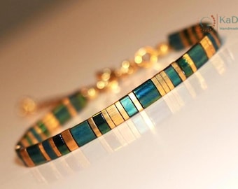 Tila bracelet green Miyuki beads - minimalist beaded bracelet for women | Stackable boho jewelry | Gift for Elle