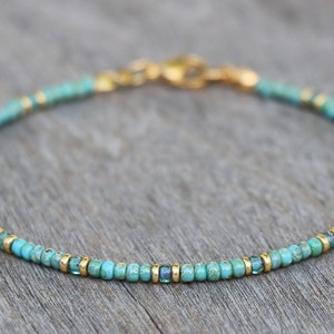 turquoise necklace, gold turquoise jewelry, necklace for women, beaded necklace, turquoise beaded necklace, small necklace, miyuki necklace image 9