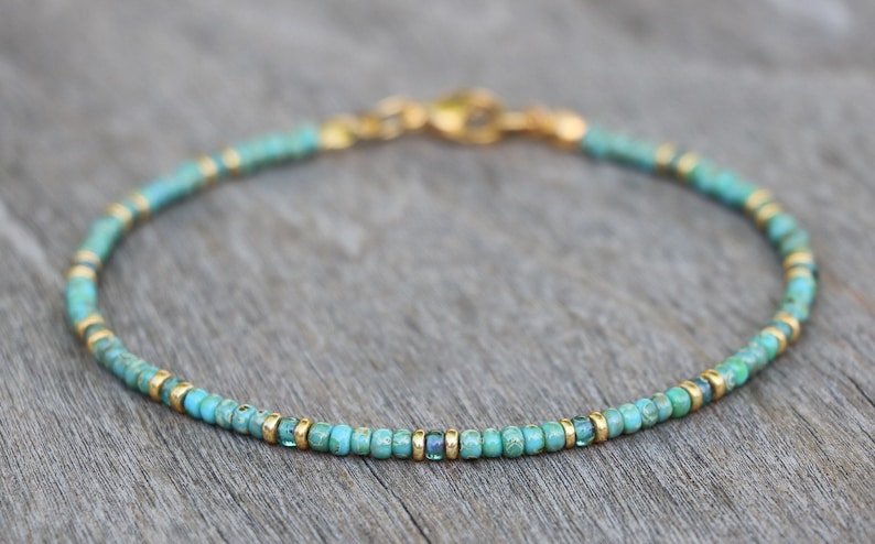 turquoise necklace, gold turquoise jewelry, necklace for women, beaded necklace, turquoise beaded necklace, small necklace, miyuki necklace image 9