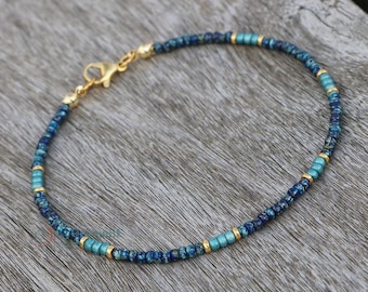 Armbänder für Damen, Perlenarmband in Kobaltblau und Meerschaumgrün, zierlicher Schmuck, Fußkettchen für Damen, personalisiertes Armband, Glasperlen