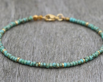 turquoise necklace, seed bead necklace, gold turquoise necklace, beaded necklace, minimalist necklace, dainty necklace, thin necklace, glass