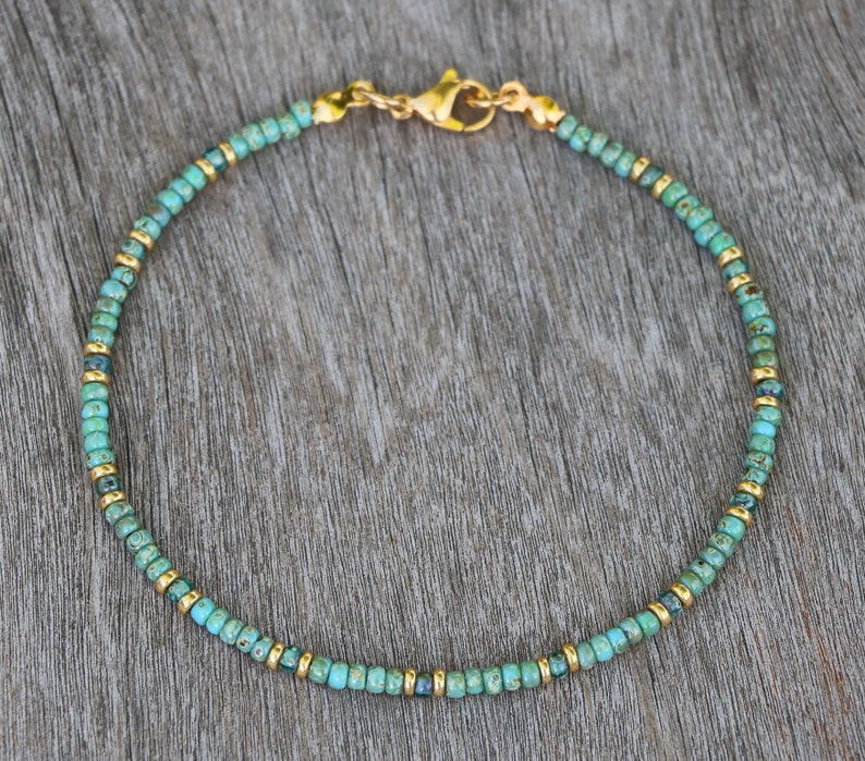 turquoise necklace, gold turquoise jewelry, necklace for women, beaded necklace, turquoise beaded necklace, small necklace, miyuki necklace image 5