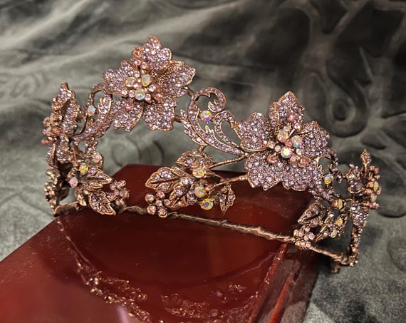 Floral Tiara in Rose Gold Tone - Etsy display picture 2