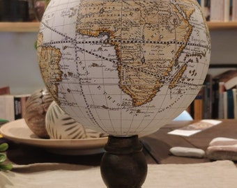 Handmade Globe Vintage Globe Terrestrial World Map, Desktop Globus, Christmas Gift, Handpainted, Rustic Office, Sphere  Old Map