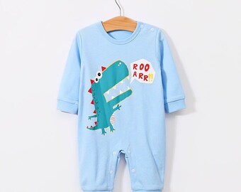 Bebé mangas largas romper. Bebé onsie. Bebé animal onsie. Ropa linda para bebés 100% algodón. Pijama de bebé. Dinosaurio. Raawr