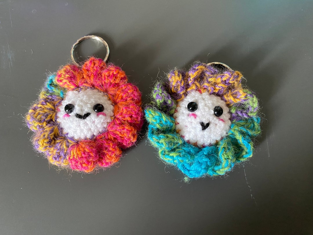 Rainbow Flower Keyring, Crochet Flower, Handmade Keychain, Keyring for ...
