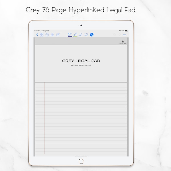 Digital Legal Pad PDF GoodNotes Hyperlinked Grey