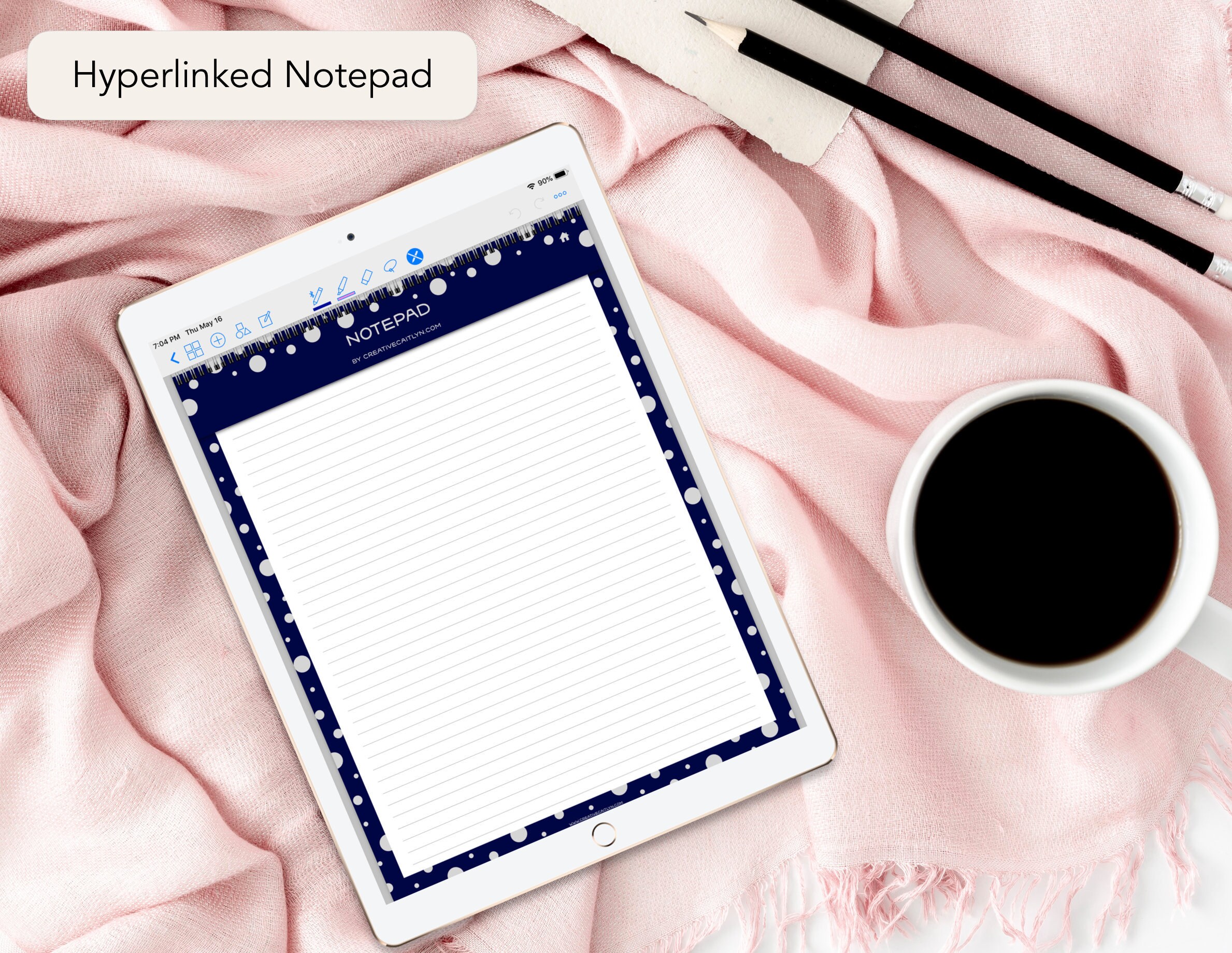 Digital Notepad PDF Goodnotes Hyperlinked Polkadot Navy Blue Etsy