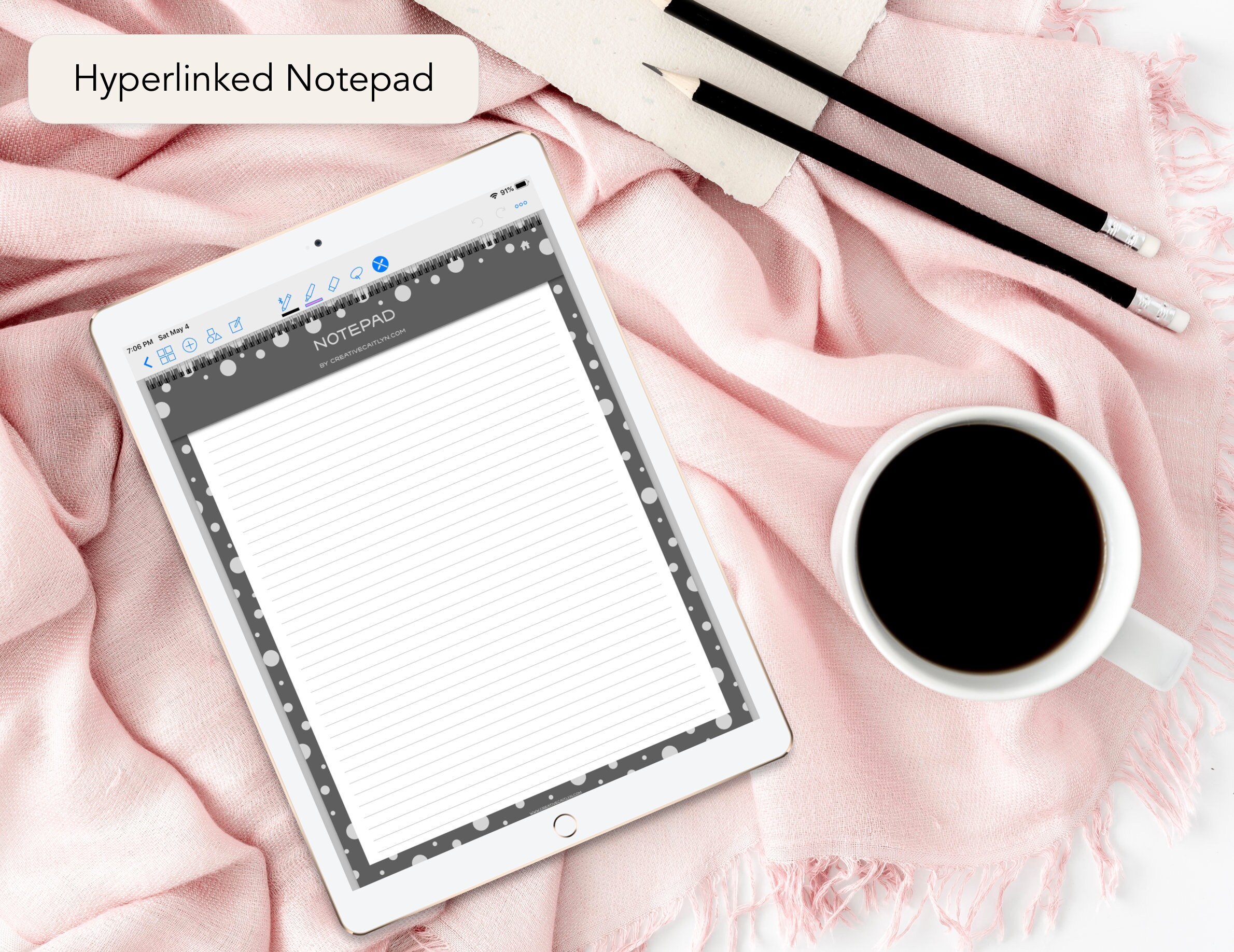 Digital Notepad PDF Goodnotes Hyperlinked Polkadot Dark Grey Etsy
