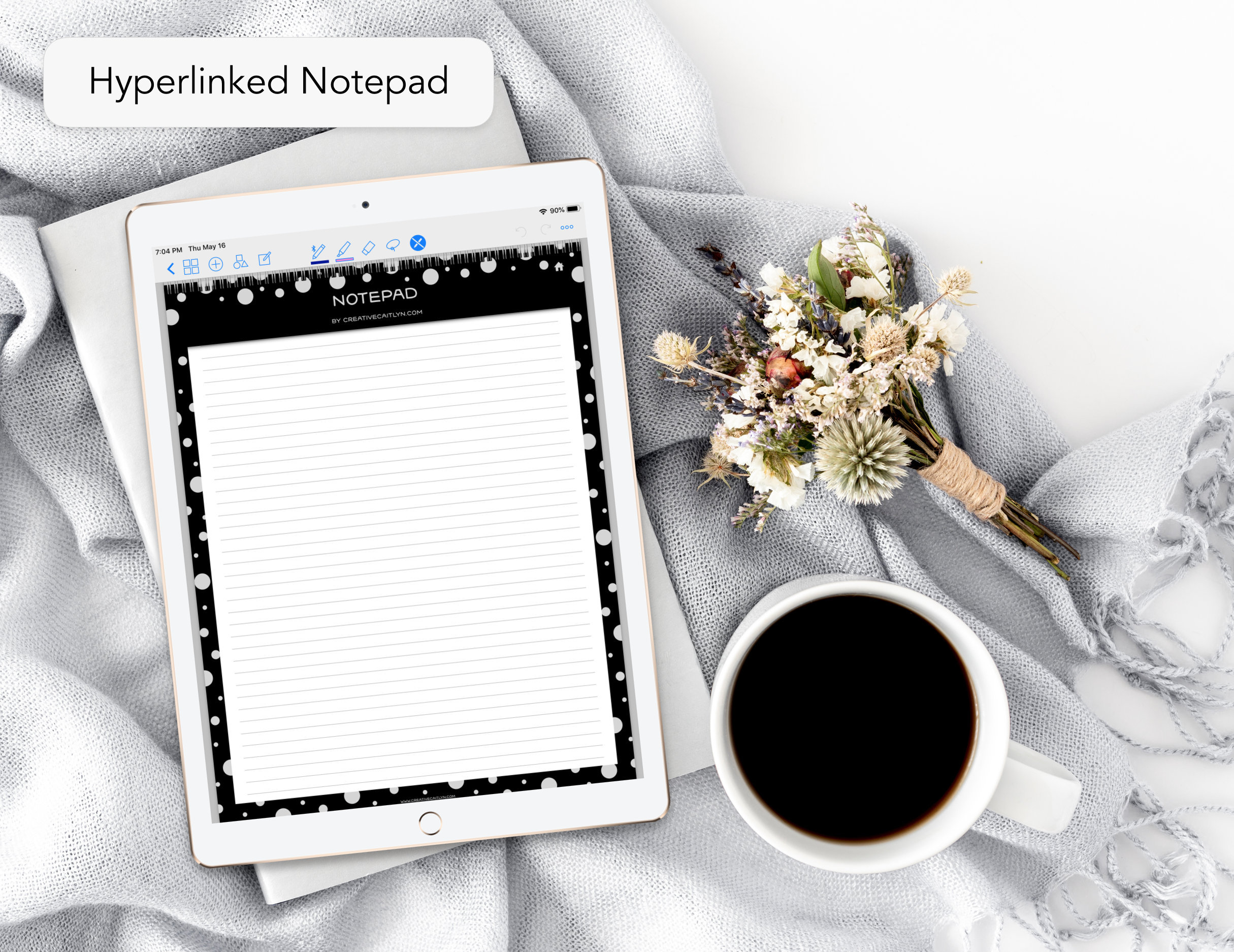 Digital Notepad PDF Goodnotes Hyperlinked Polkadot Black Etsy