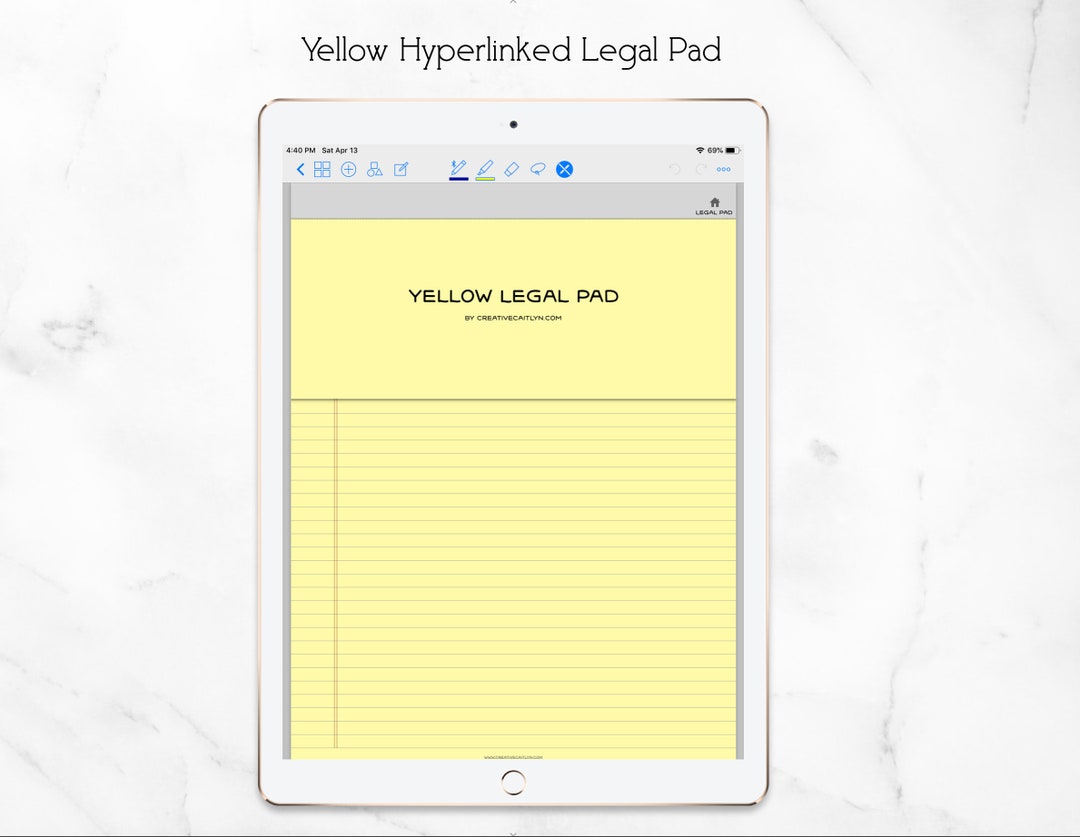 Digital Legal Pad PDF Goodnotes Hyperlinked Yellow Etsy