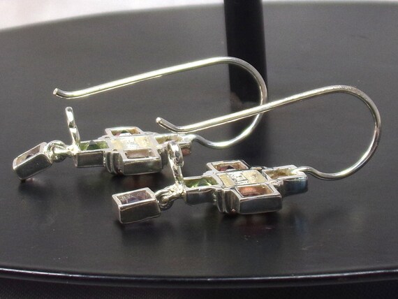 Sterling Silver Multi Colored Stone Dangle Cross … - image 2