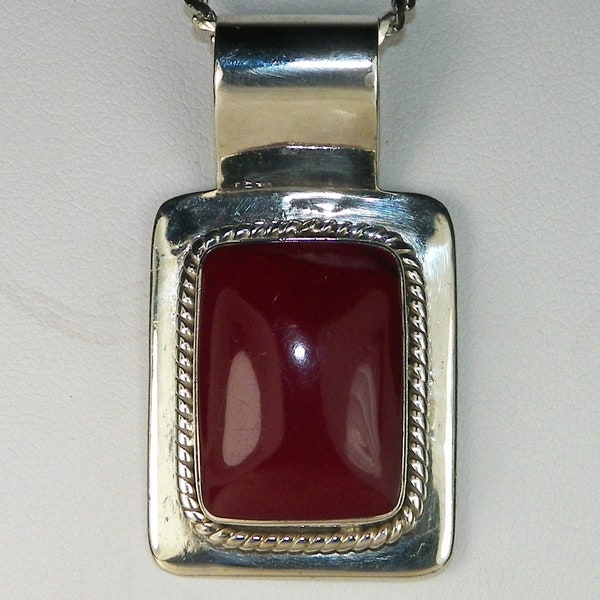 Vintage Taxco Messico Sterling Argento Rosso Gemstone Solitario Pendente Collana-20"