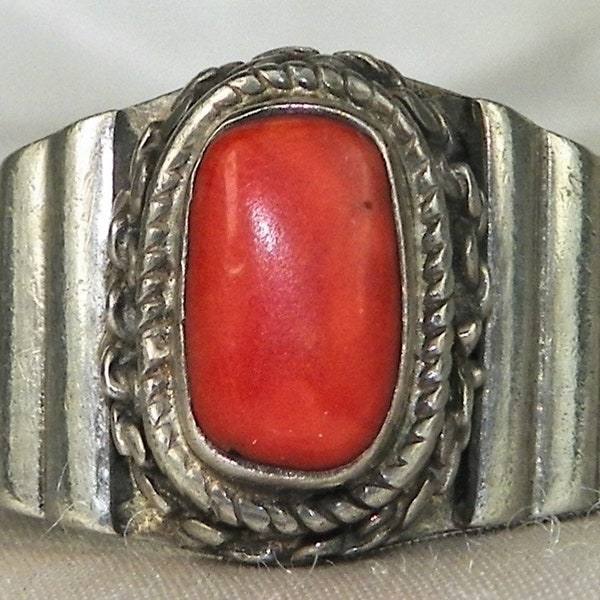 Anello corallo in stile sud-occidentale in argento sterling taglia 7 3/4