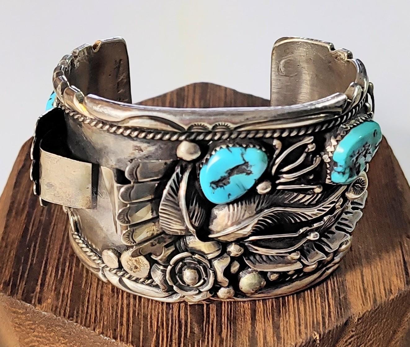 Sterling Silver Navajo Turquoise Coral Watch Cuff - Etsy