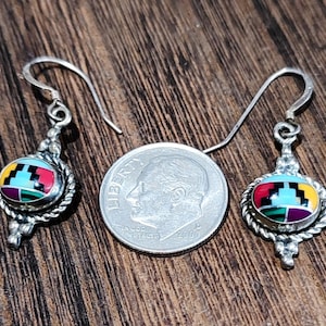 5* Company Sterling Silver Multi Stone Inlay Dangle Earrings