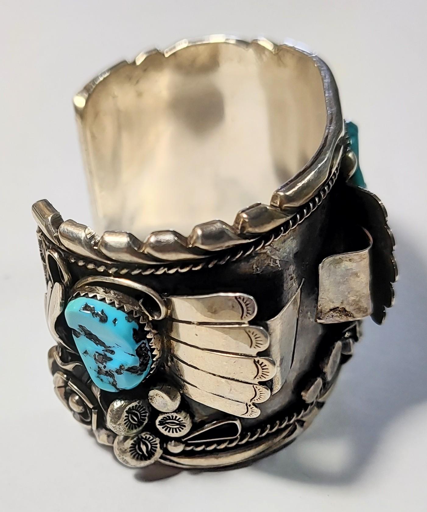 Sterling Silver Navajo Turquoise Coral Watch Cuff - Etsy