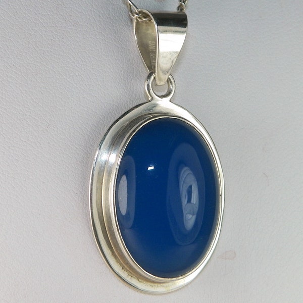 Vintage messicano Sterling argento blu pietra solitario ciondolo collana-24