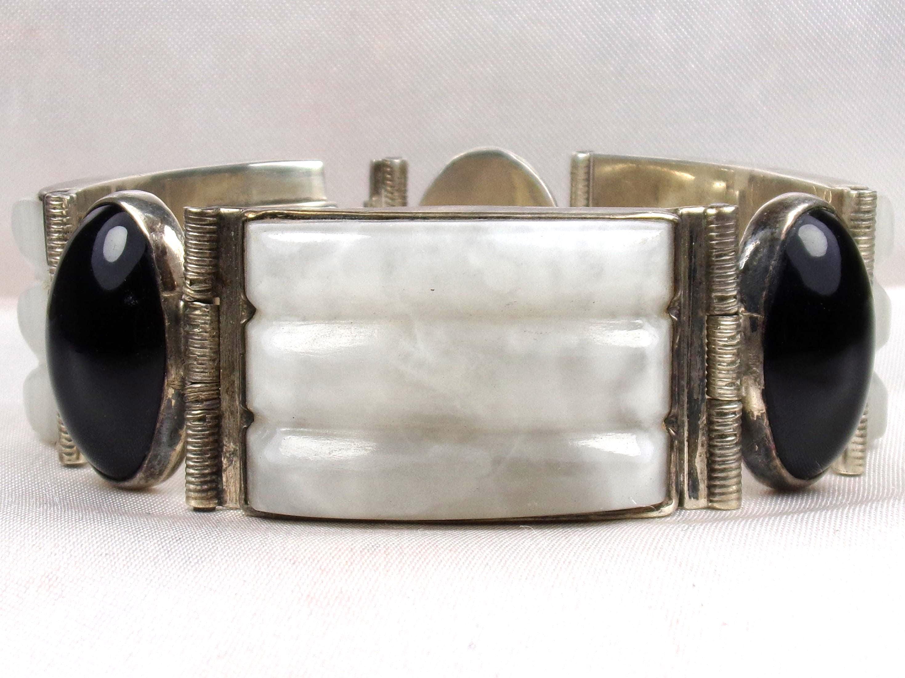 Vintage Mexican Silver Bracelet Black Onyx - Etsy