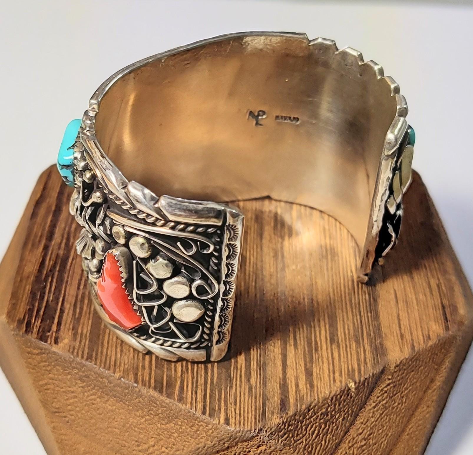 Sterling Silver Navajo Turquoise Coral Watch Cuff - Etsy