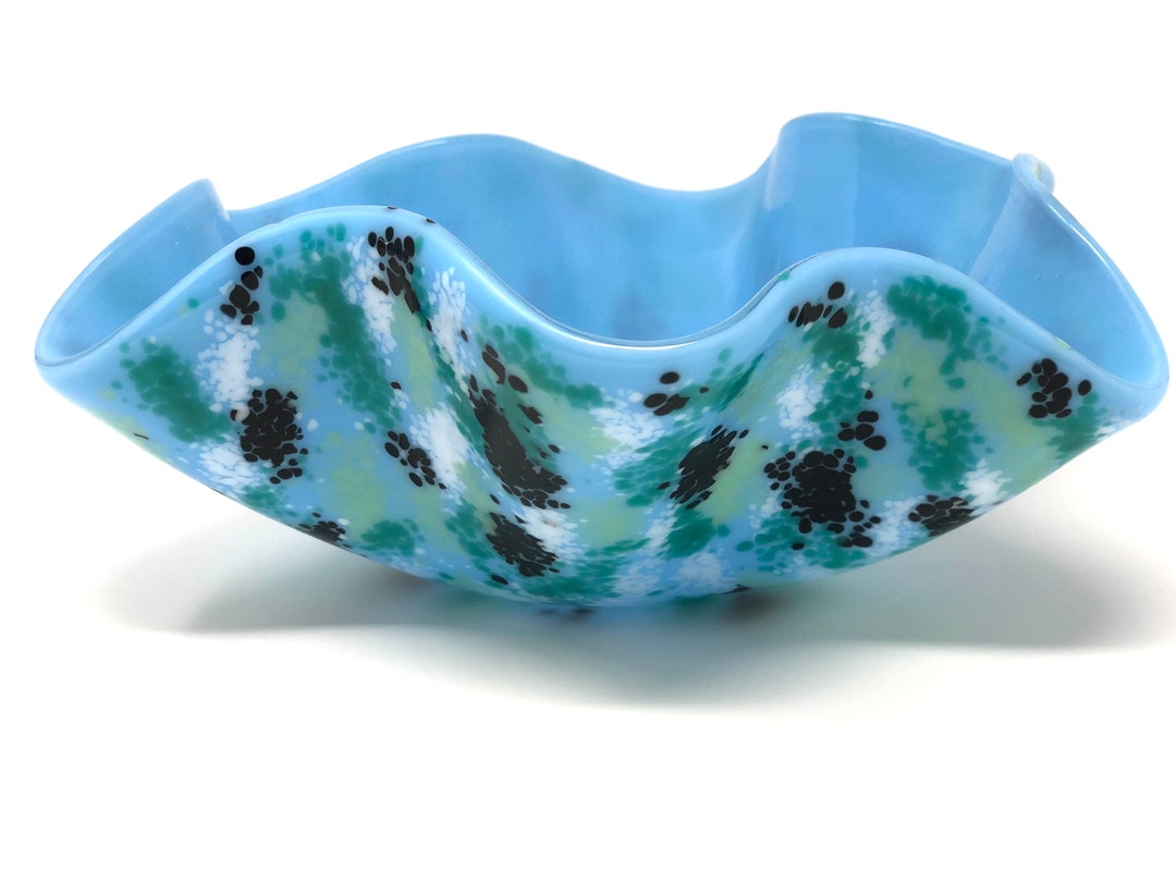 Blue Decorative Glass Bowl Serving Dish Centerpiece Home Etsy