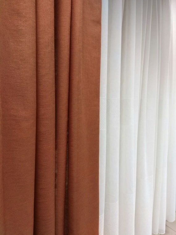 Burnt Orange Linen Curtain Panel Custom Sizes Flax Like Night Etsy
