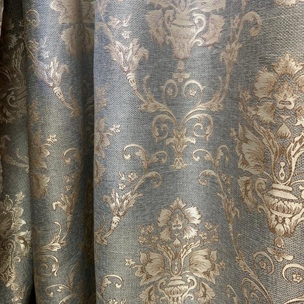 Custom made damask curtains, Gold Jacquard drapery curtain panel, Luxury embroidered draperies for living room, kitchen, bedroom. Any size