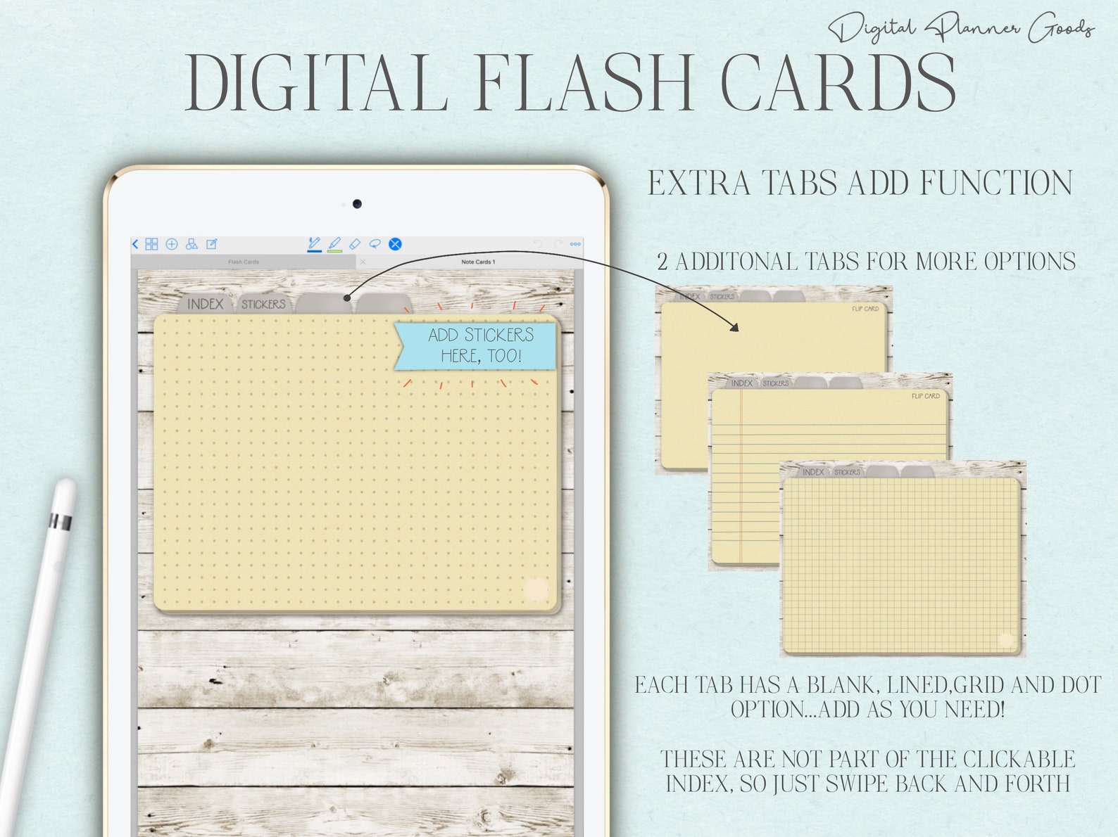 50 Digital Flash Cards for Studying GoodNotes Note Cards Etsy