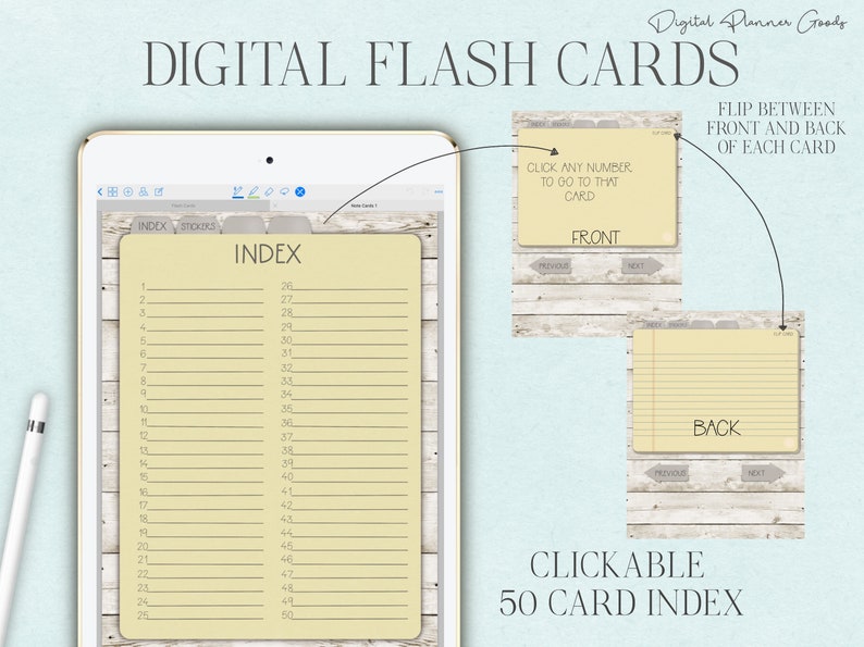 50 Digital Flash Cards for Studying GoodNotes Note Cards Etsy