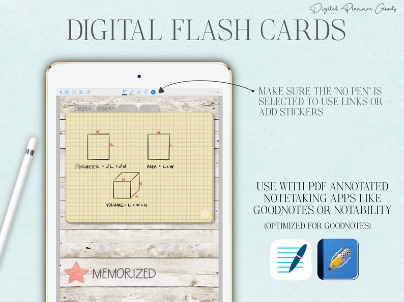 50 Digital Flash Cards for Studying GoodNotes Note Cards Etsy