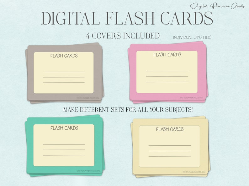 50 Digital Flash Cards for Studying GoodNotes Note Cards Etsy