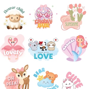 Bügelbild Vinyl Designs für Baby Strampelanzug | 9 Aufkleber | Babyparty-Dekorationsaktivität Whimsy