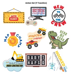 Bügelbild Vinyl Designs für Baby Strampelanzug | 9 Aufkleber | Babyparty-Dekorationsaktivität Bild 5