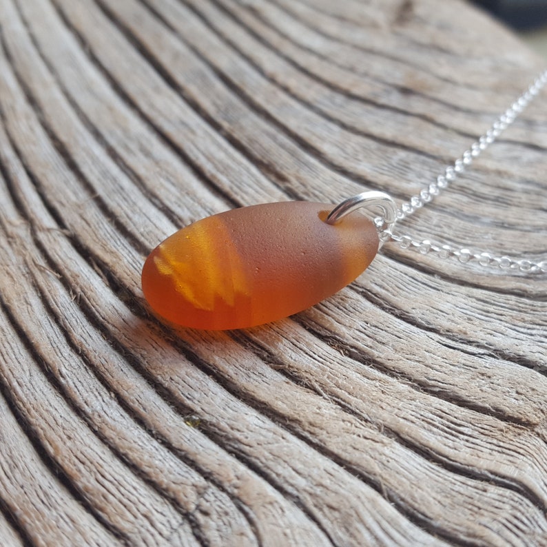 from Imogen/'s Beach Sterling Silver and Seaham Banded Honey Amber Sea Glass Pendant Necklace