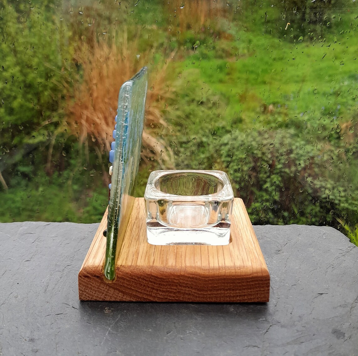 Fused glass tea light holder of hedgehogs under in the Etsy