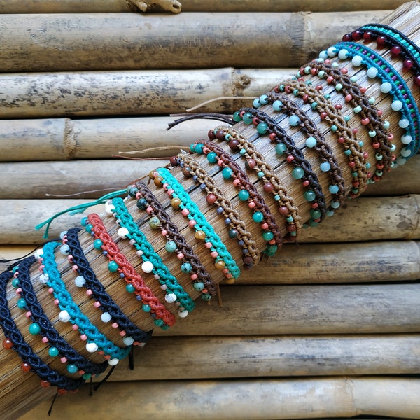 macrame bracelet with gemstones and beads, handmade bracelet, beaded bracelet, boho bracelet