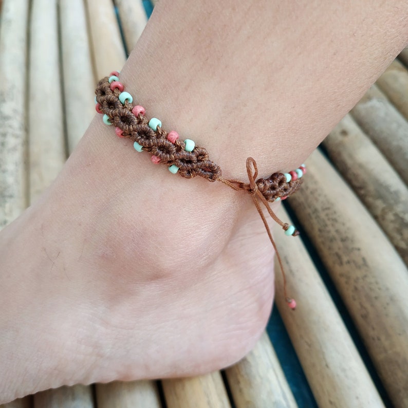 Macrame Anklet With Gemstones and Beads, Handmade Anklet, Beaded Anklet