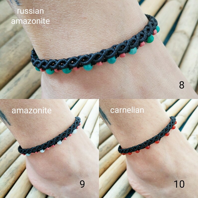 Macrame Anklet With Gemstones and Beads, Handmade Anklet, Beaded Anklet