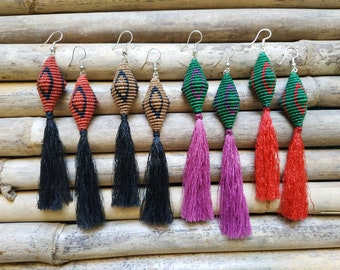 macrame earrings with tassels, handmade earrings, handmade tassels, boho earrings