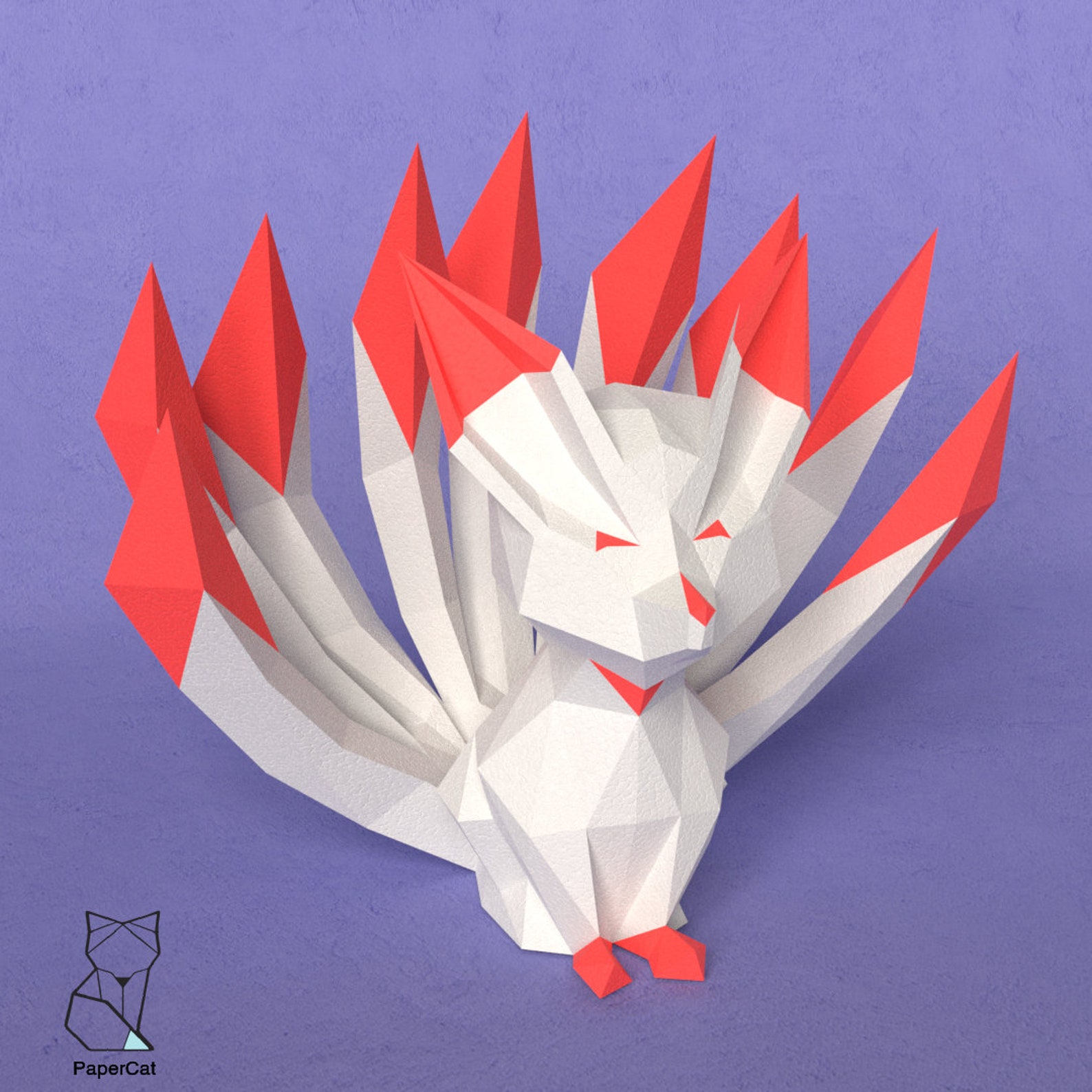 Kitsune Papercraft Paper fox Low poly Yokai Etsy