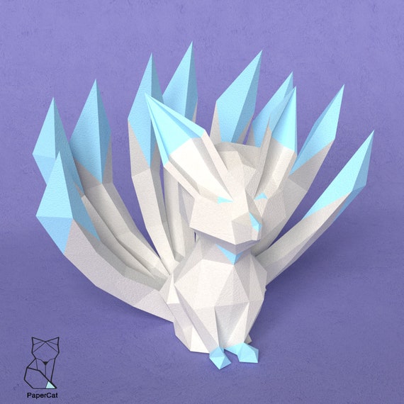 Kitsune Papercraft Paper Nine Tailed Fox Low Poly Yokai Etsy