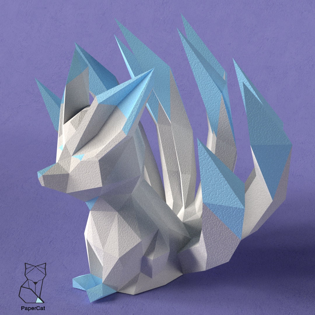 Kitsune Papercraft Paper fox Low poly Yokai Etsy